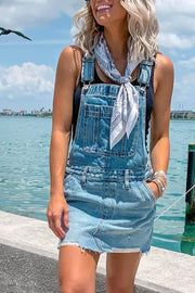 Adjustable Buckle Denim Overall Dress, Sleeveless