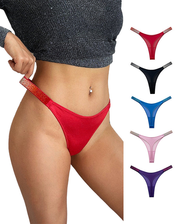 Gradient Rhinestone Thong Underwear with Low-Rise Fit