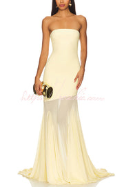 Off-Shoulder Mesh Panel Sleeveless Fitted Maxi Dress