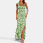 Floral Embroidery Mermaid Maxi Dress – Square Neck Gown