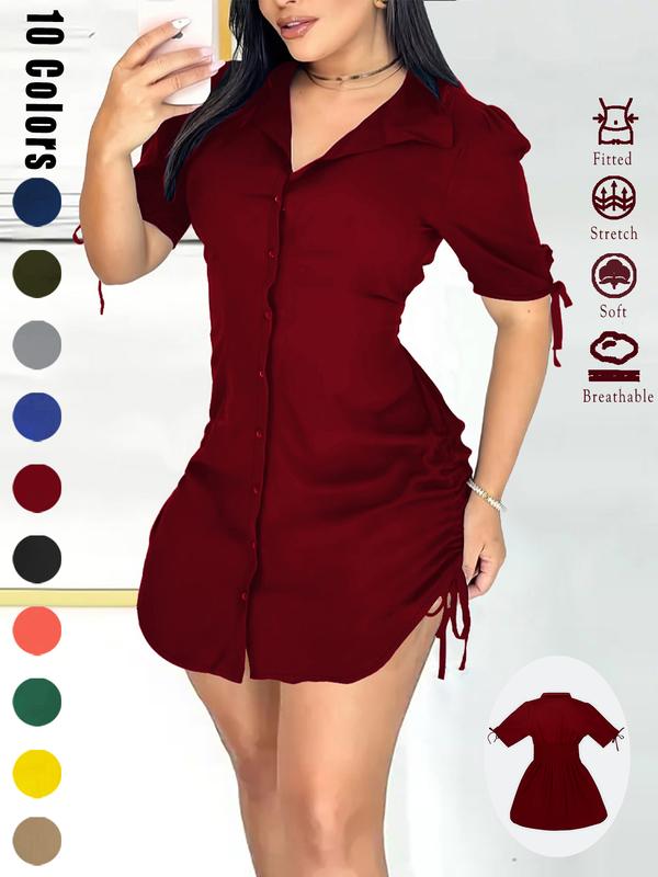 Women's Sexy V Neck Shirtwaist Mini Bodycon Dress, Womenswear, Basic Slim-Fit Woven Fabric, All-Season Casual Wear, Fashion Fit Dress, Perfect for Any Occasion