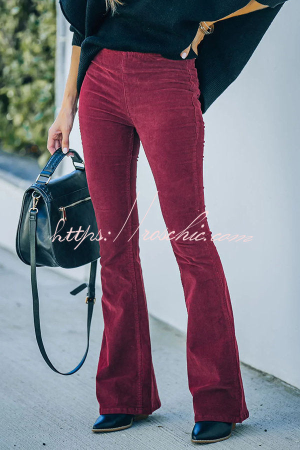 Women's Corduroy Bell Bottom Pants with Elastic Waist