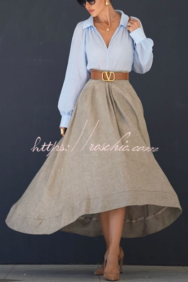 Linen Blend High Low Maxi Skirt with Pockets