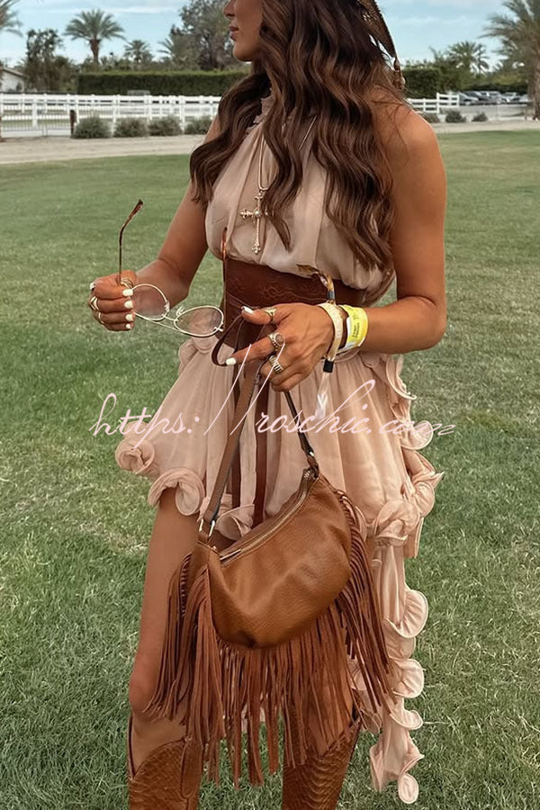 Chiffon Halter Top with Wavy Ruffles | Loose A-line Blouse