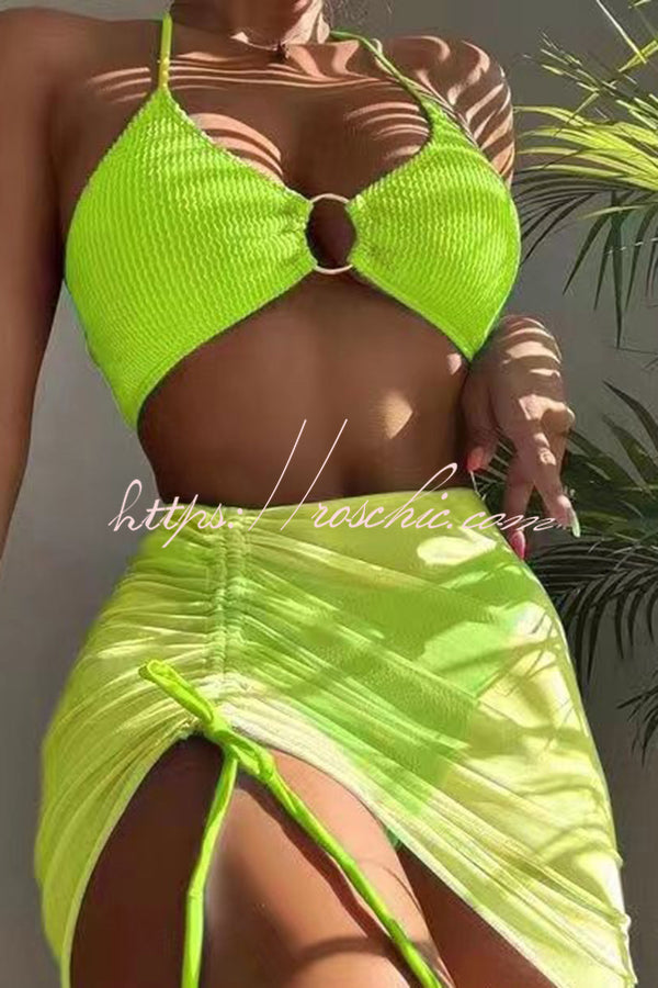 Spaghetti Strap Pleated Three-Piece Swimsuit Set