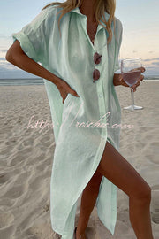 Linen Maxi Shirt Dress – Loose Fit Casual Vacation Dress