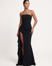 Strapless Ruched High-Slit Gown Dress