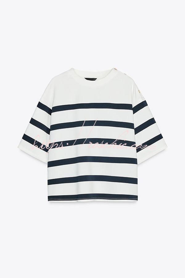 Striped Short Sleeve T-Shirt & High-Rise Loose Shorts Set