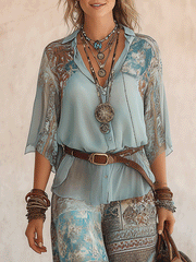 Aqua Blue Printed Two-Piece Pants Set