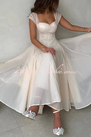 Sleeveless Square-Neck Tulle Maxi Dress for Parties