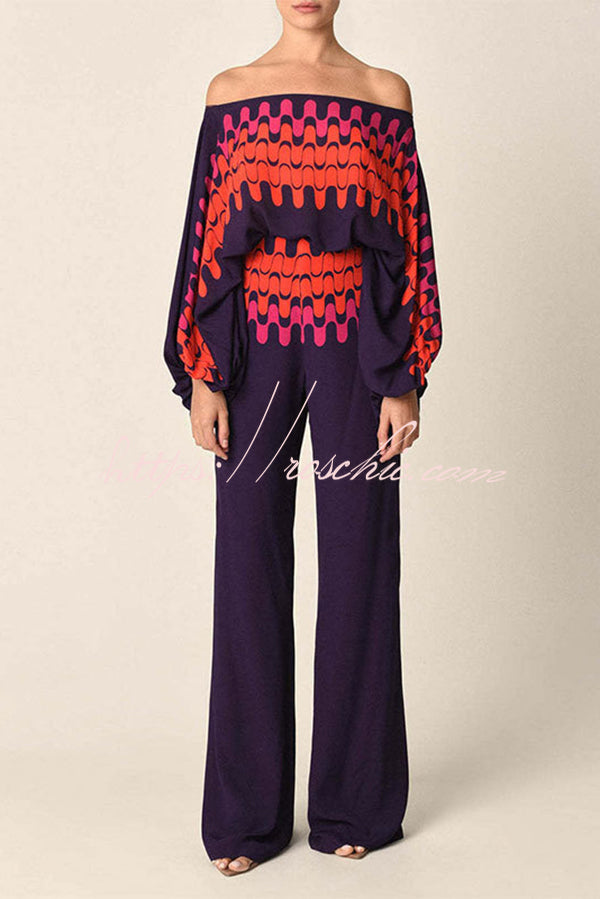 Satin Off Shoulder Dolman Sleeve Top & Wide Leg Pants Set
