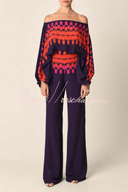 Satin Off Shoulder Dolman Sleeve Top & Wide Leg Pants Set