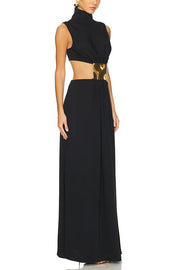 High Neck Cutout Waist Sleeveless Maxi Dress