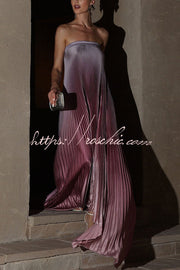 Satin Pleated Strapless Maxi Dress – A-Line Gown