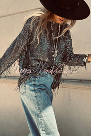 Sequin Tassel Long Sleeve Loose Party Top