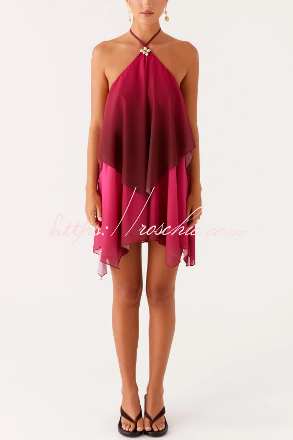 Gradient Halter Neck Backless Mini Dress – Loose Fit