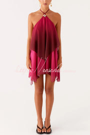 Gradient Halter Neck Backless Mini Dress – Loose Fit