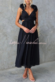 Floral Chiffon Maxi Dress with Ruffle Detail & Lace-Up Back