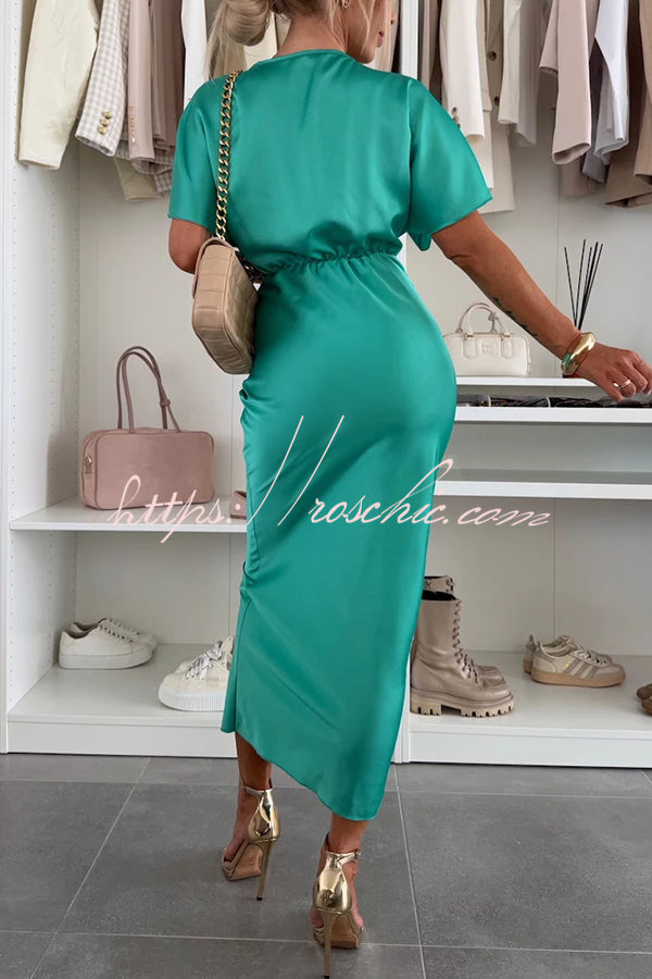 Satin V-Neck Cross Knot Slim Maxi Dress