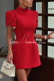 Backless Satin Bow Mini Dress with Slit Sleeves