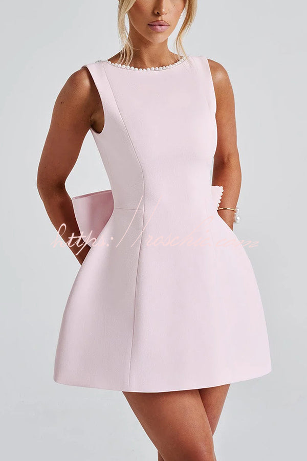 Pearl Bow Mini Dress – Sleeveless Slim-Fit Party Dress