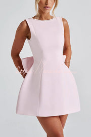 Pearl Bow Mini Dress – Sleeveless Slim-Fit Party Dress