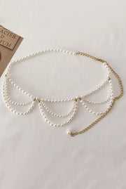Pearl Tassel Waist Chain for Dresses – White