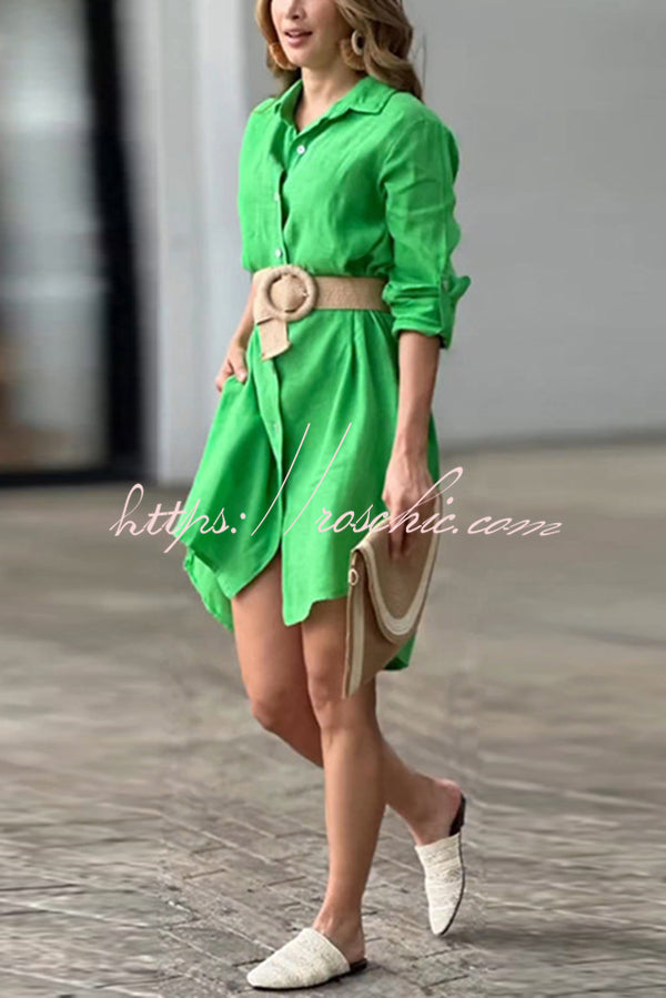 Linen Blend Long Sleeve Mini Dress | Casual Shirt Style