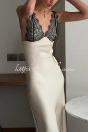 Satin Lace Patchwork Backless Maxi Dress – Slim Fit