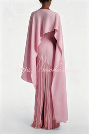 Fringed Hem Maxi Gown with Detachable Shawl Detail