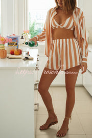 Striped Shirt, Cami & Elastic Waist Shorts 3-Piece Set