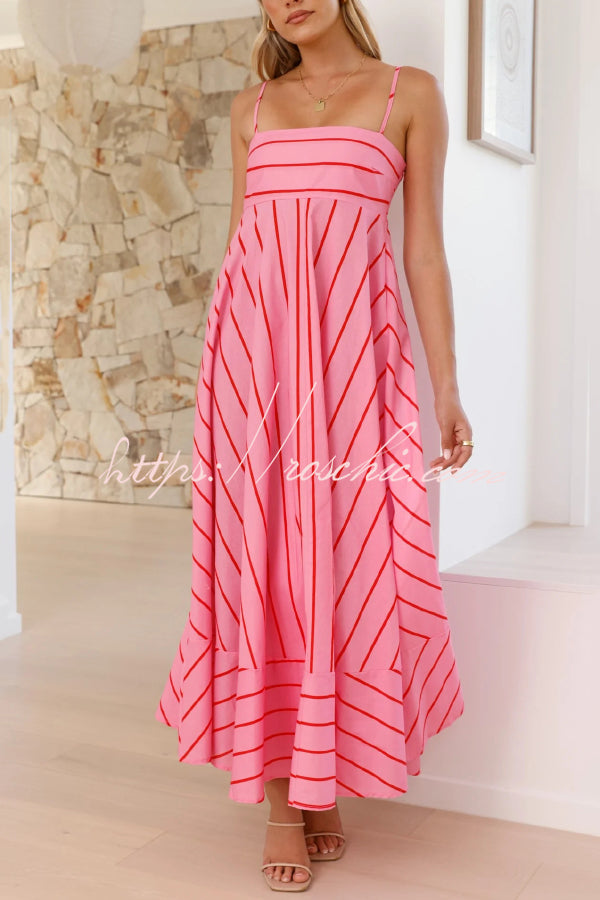 Striped Spaghetti Strap Pleated Maxi Dress – Vacation Style