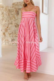 Striped Spaghetti Strap Pleated Maxi Dress – Vacation Style