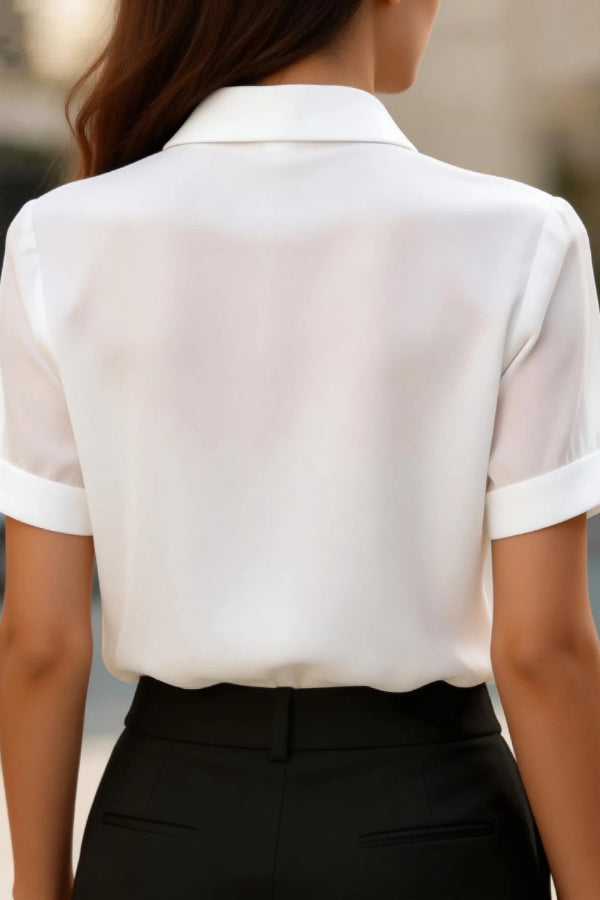 Men's Solid Collared Short-Sleeve Shirt – Loose Fit Office Top