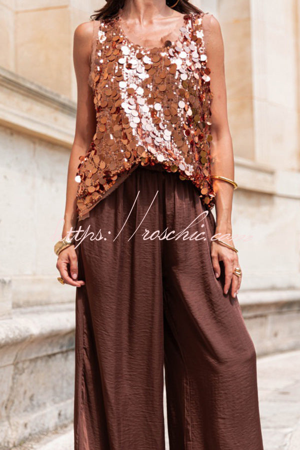 Sequin Sleeveless Vest Top | Loose Fit Round Neck
