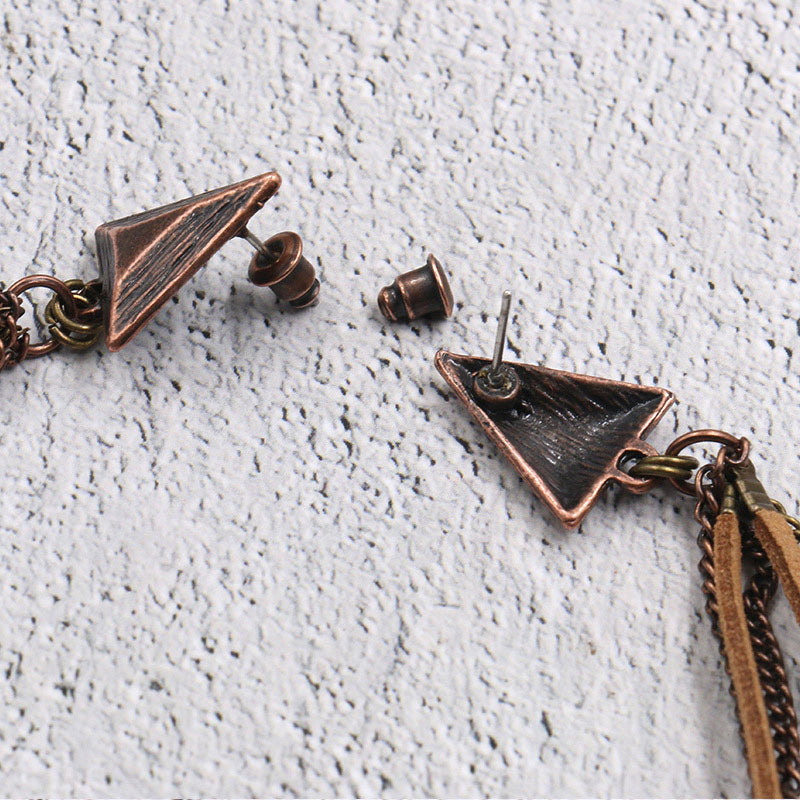 Retro Tassel Shell Leaf Drop Earrings with Long Fringe