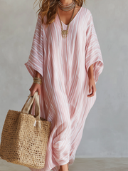 Pink Striped Kaftan Dress – Bohemian Midi Style