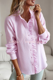 Chemise boutonnée à manches longues pour femmes, haut ample et décontracté