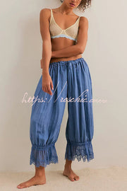 Elastic Waist Lace Hem Bloomer Pants – Loose Fit