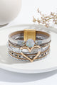 Bohemian Multi-Layer Raw Stone Heart Læder Snorarmbånd