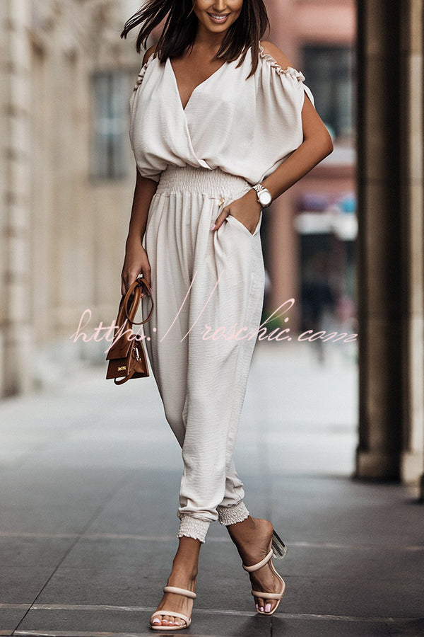 Ruffle Cold Shoulder Jumpsuit – Loose Fit Ankle Length