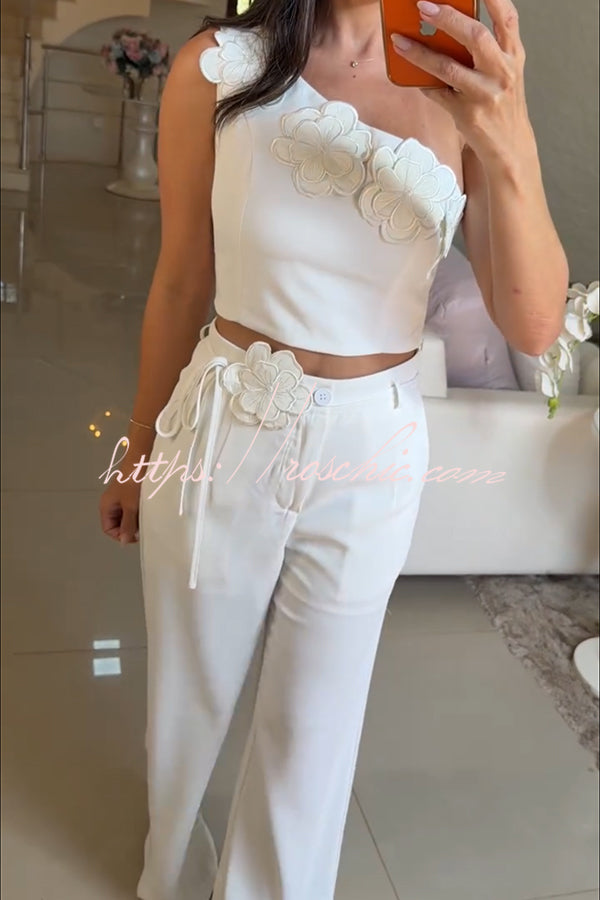 Floral One Shoulder Crop Top & Wide Leg Pants Set