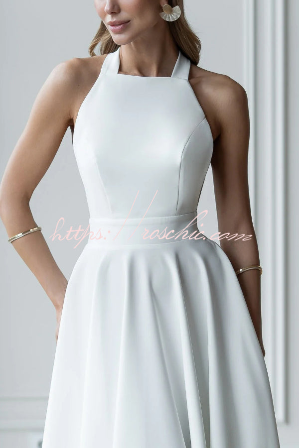 Halter Neck Bow Tie Midi Dress – Waist-Cinching Style