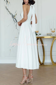 Robe midi avec nœud papillon et col licou – Style cintrant la taille