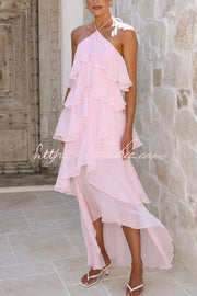 Chiffon Halter Neck Ruffle Maxi Dress – Loose Fit