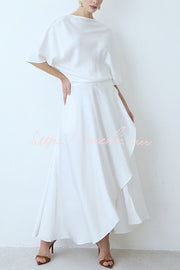 Robe longue portefeuille en satin avec manches larges et poche