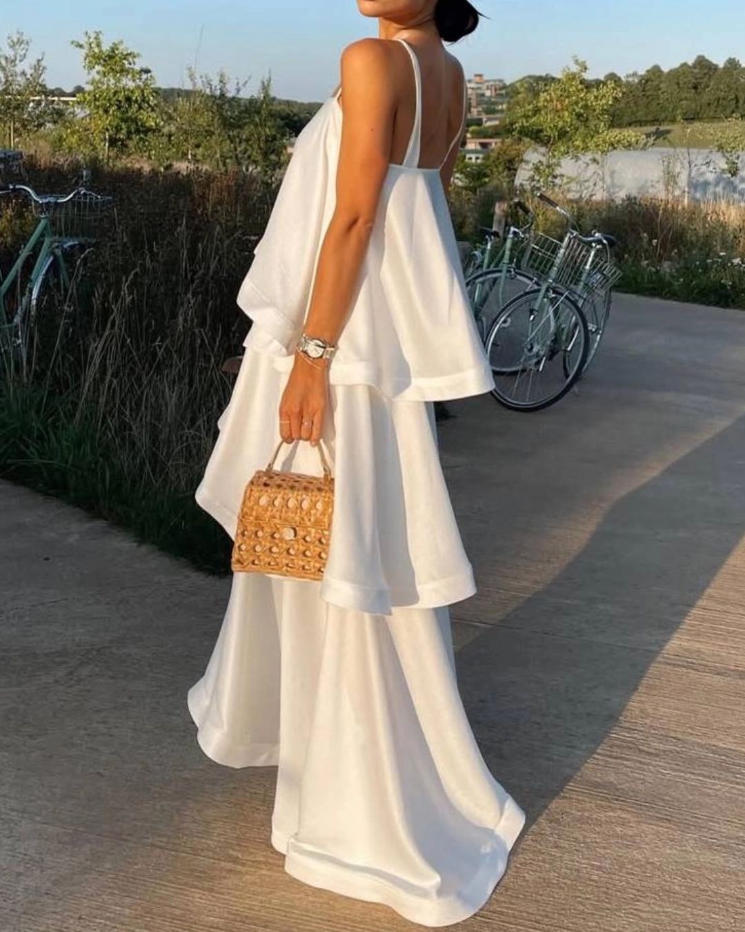Three-Layer Ruffle Maxi Dress