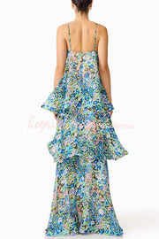 Floral Print Georgette Tiered Maxi Dress – Square Neck