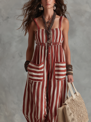 Red Striped Boho Jumpsuit – Relaxed Wide-Leg Silhouette