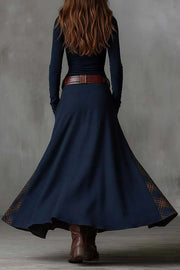 Retro Patchwork Maxi Dress – Long Sleeve Casual Vacation